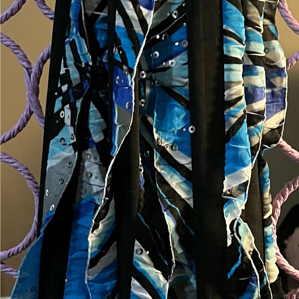 Abstract Blue and Black Scarf with Sequins